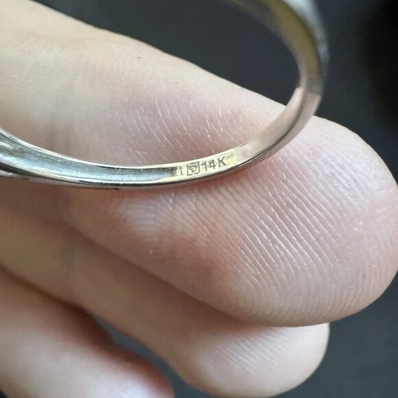 Vintage 14k Solid White Gold Natural Pearl & Bright Diamond Ring - Halo Swirl - Picture 8 of 8